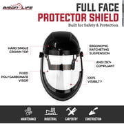Safe Handler Full Face Protector Shield with Clear Polycarbonate Visor, Reusable Safety Face Shield, Black (Pack of 1)