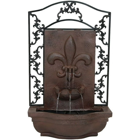Sunnydaze French Lily Polystone Outdoor Solar Wall Fountain, Iron Finish
