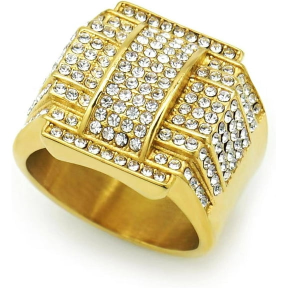 CZ Double Layers Iced out Ring for men Square ring Full CZ Bling Hip Hop ring gold plated 316 Stainless Steel Radiant Biker Rings Bling Cuban style Punk Ring Club Heavy Metal ring ceremony