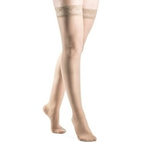 Sigvaris Well Being 120 Women's 15-20 Closed Toe Thigh High Compression Stockings w/Grip Top Suntan C