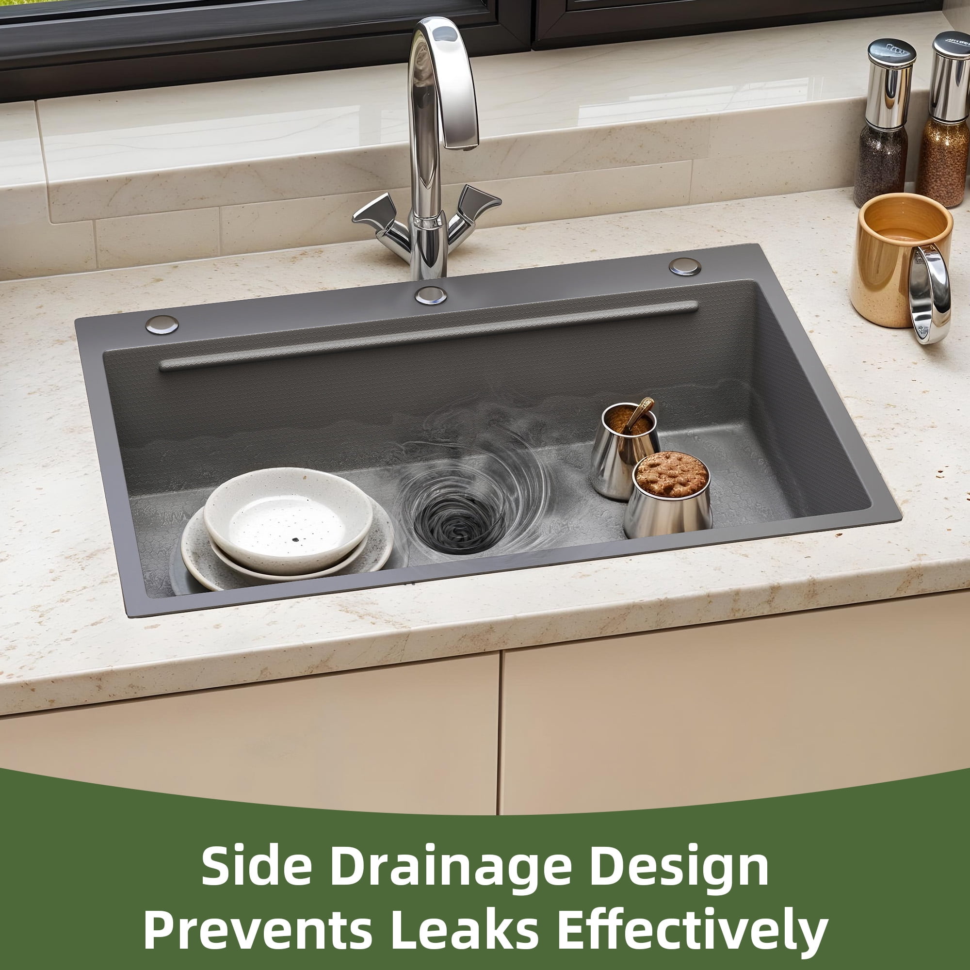 Uforic 33" Drop In Kitchen Workstation Sink, 304 Stainless Steel Single Bowl w/ Accessories, Silver