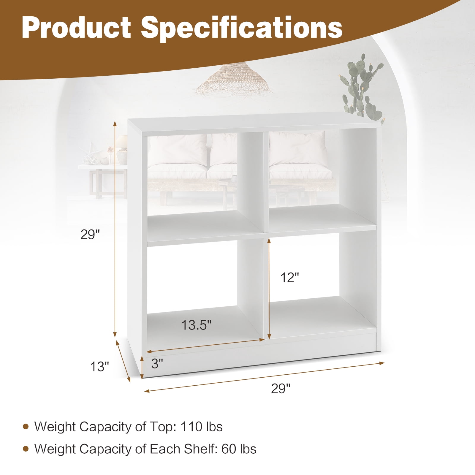 Giantex 4-Cube Bookcase, Freestanding Open Bookshelf, Storage Wooden Display Shelf, White