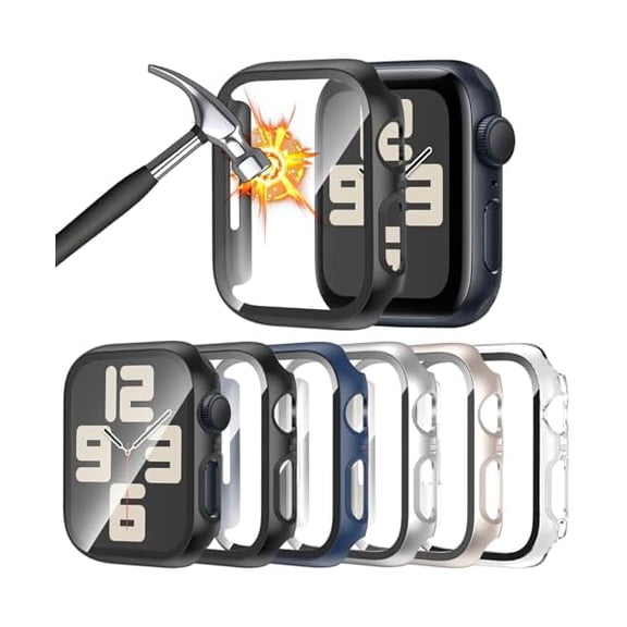 [6 Pack] Case for Apple Watch SE 3/SE 2nd Gen Series 6 5 4 SE 40mm Screen Protector with Ultra-Thin Tempered Glass, Full Coverage Anti-Scratch Hard Face Cover for iWatch 40 mm