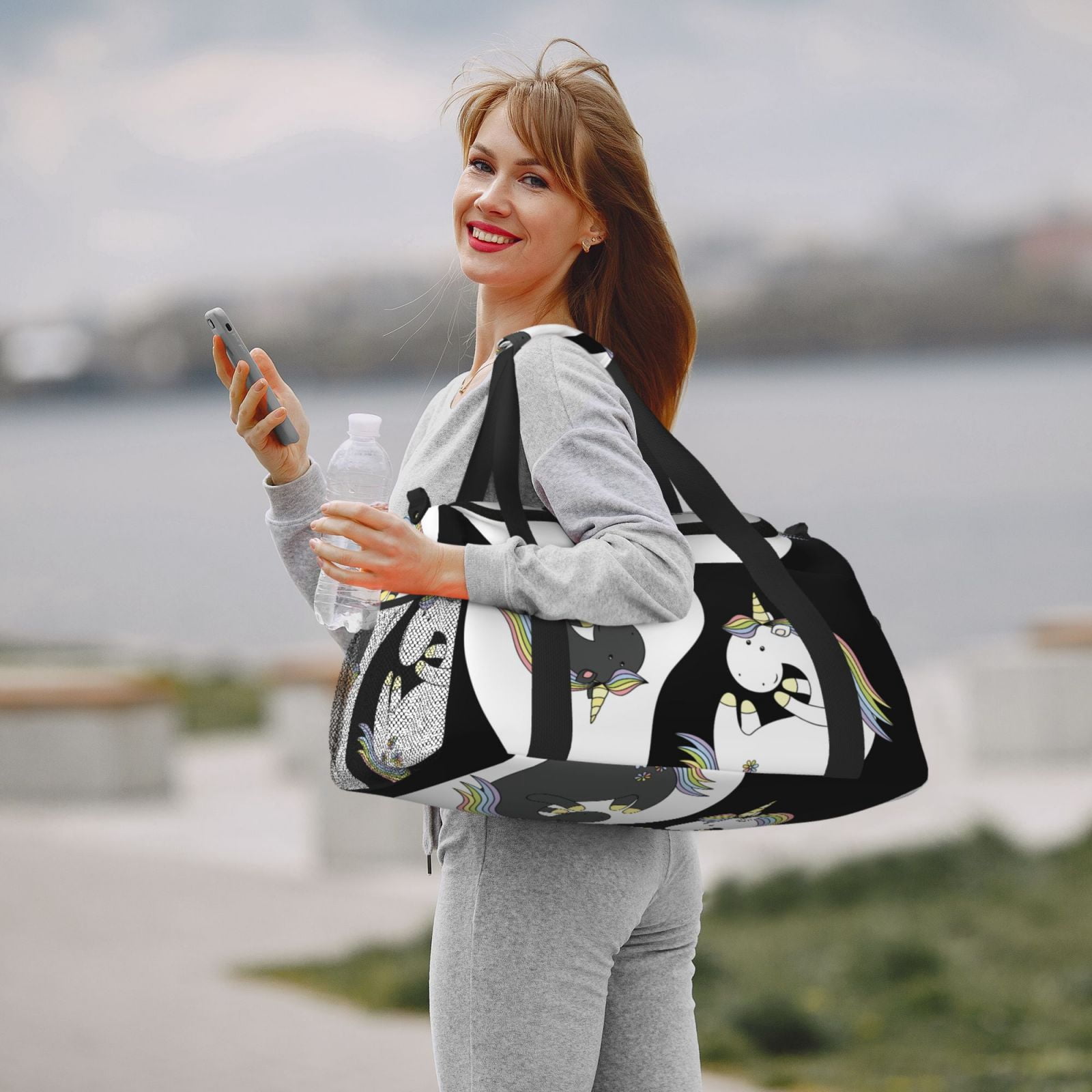 Fuzoiu Unicorn in Yoga Print Travel Duffle Bag,Carry On Tote Bags,Duffel Bag,Sport Gym Bag, Hospital Bag for Labor and Delivery, Overnight Bag,Luggage Bag
