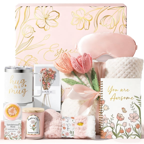Birthday Gift Baskets for Women Self Care Package, 12 Pcs Relaxing Spa Bath Self Care Gift Set, Thinking of You Inspirational Sympathy Gift Box, Beauty Mothers Day Gifts for Her, Pink
