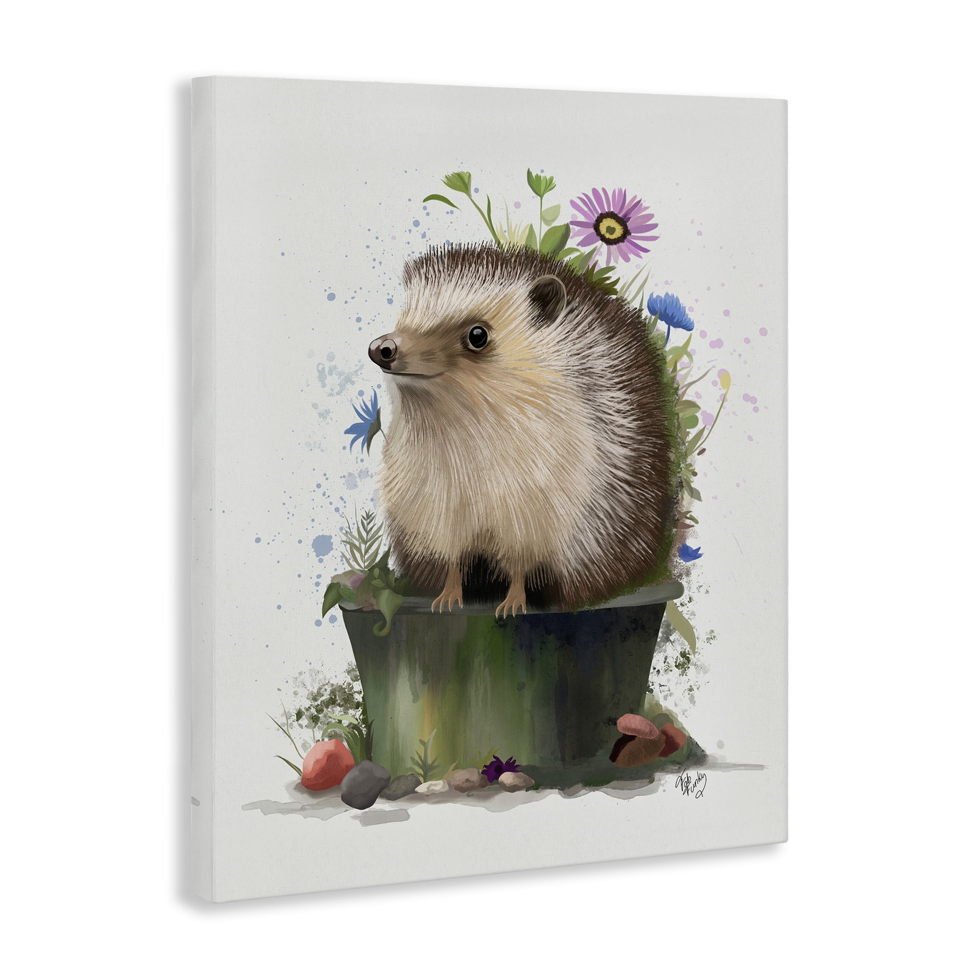 Stupell Industries Hedgehog in Gardening Pot Animals & Insects Painting Gallery Wrapped Canvas Art Print Wall Art, 24 x 30