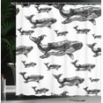 thumbnail image 4 of Ambesonne Sealife Shower Curtain, Hand Drawn Big Whales, 69"Wx84"L, Black and White, 4 of 5