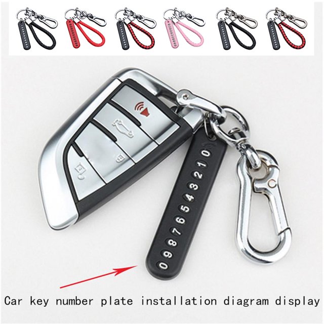 Car Key Keyring Anti-lost Car number keychain; car Phone Number Steel Buckle Keychain with Braided Rope, Black Rope, Silver Buckle