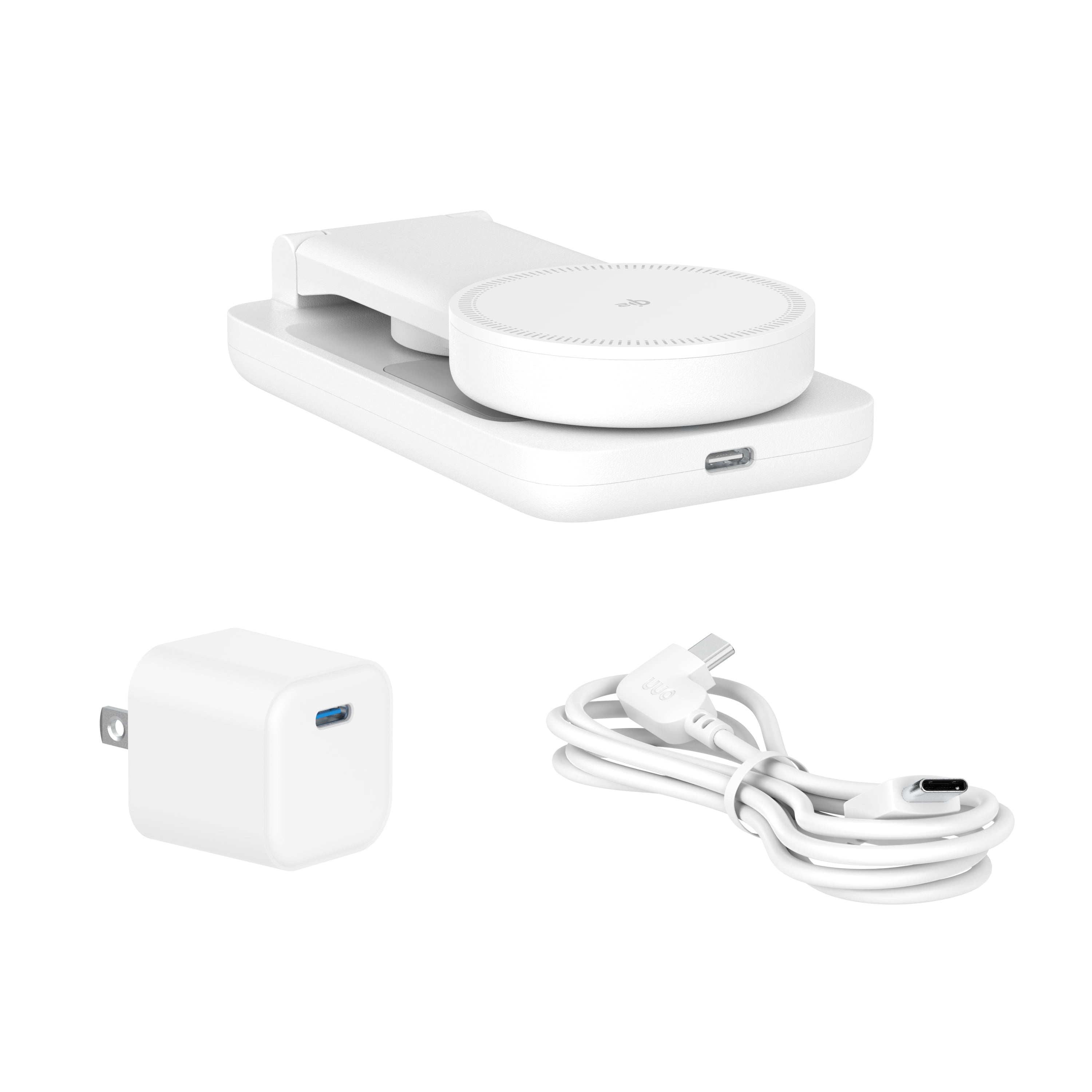 onn 3-in-1 Qi2 Certified Wireless Charging Stand – Foldable Design with Wall Adapter & Cable – Compatible with iPhone 17/16/15/14/13/12, Samsung Galaxy S23/S22, Pixel, AirPods & Apple Watch – White