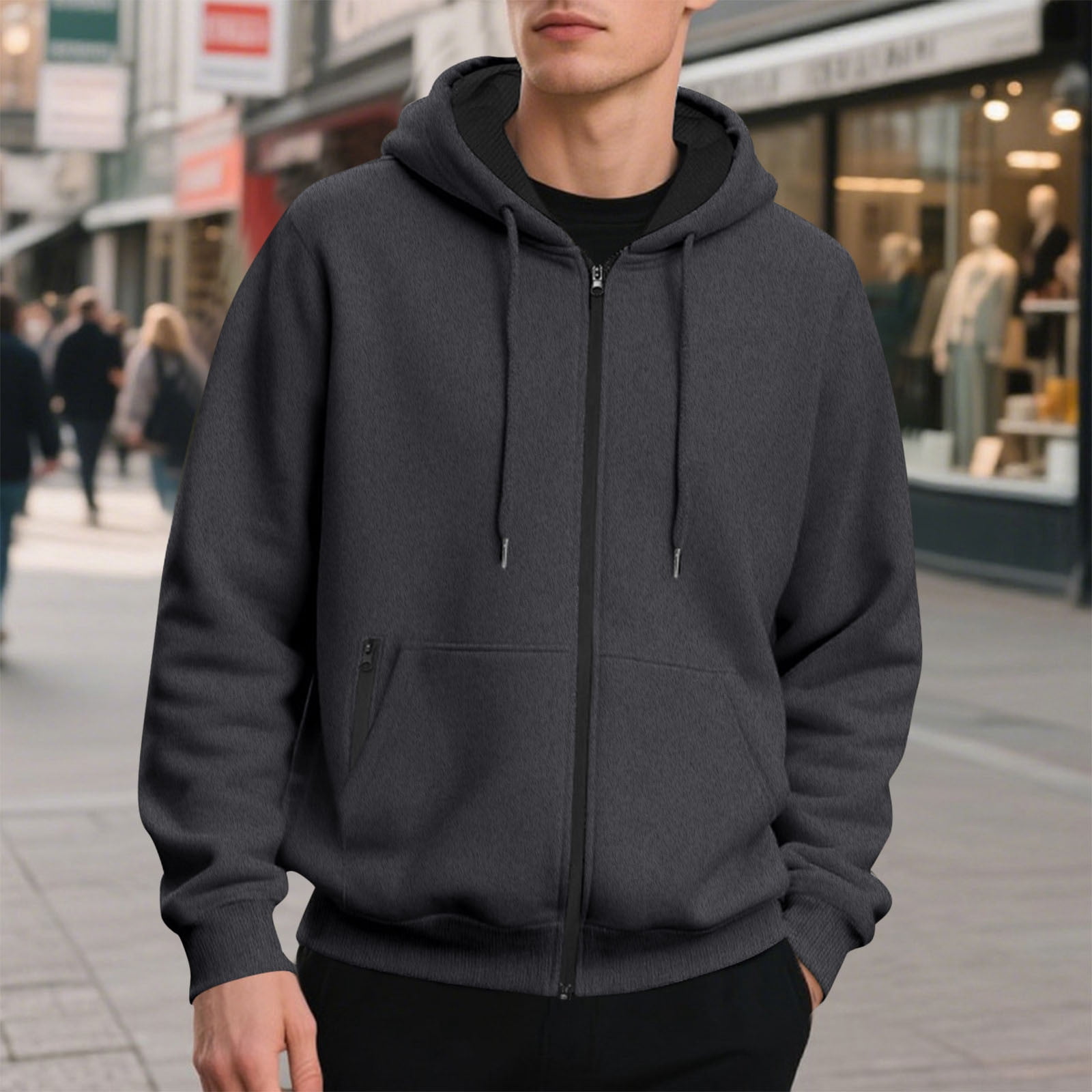 CFLVAEK Big and Tall Hoodies for Men Zippered Oversized Hoodie Sweatshirts Fall Winter Long Sleeve Hooded Jackets with Pockets Dark Gray XXL