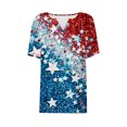 thumbnail image 5 of Itsame 4th of July Shirts Women Independence Day Short T-Shirt Sleeve American Flags Printed Short Sleeve Top, V-Neck Blue, 5 of 5