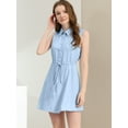 thumbnail image 4 of Unique Bargains Robe Chemise Sans Manches Col Rabattu Boutonnée Plissée à Cordon Bleu Clair S, 4 of 6