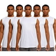 thumbnail image 2 of 5 Pack: Men's Active Dry Fit Moisture Wicking Muscle Sleeveless Athletic Performance Workout Stretch Tank Top Small, White, 2 of 7