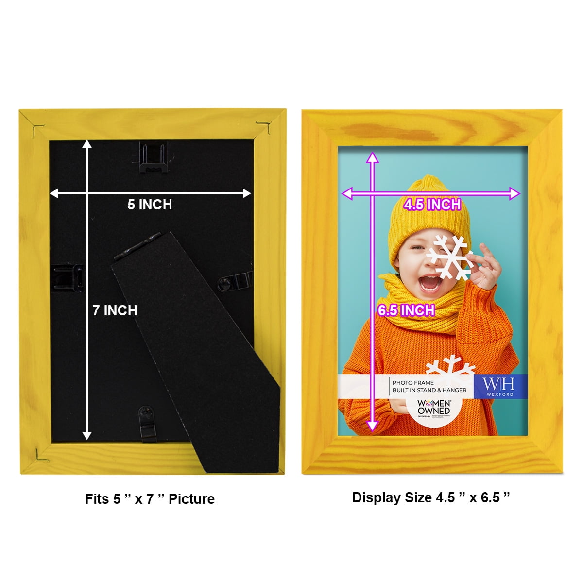 Woodgrain 5 in. x 7 in. Sunflower Yellow Picture Frame Set (Set of 4)