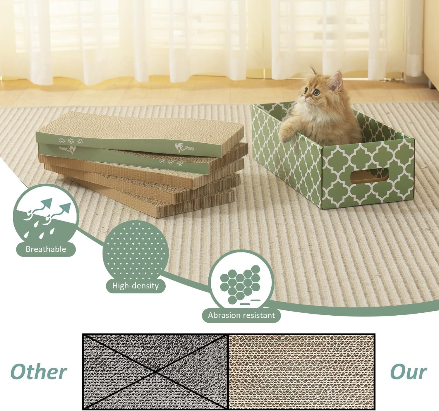 THBN Cat Scratcher Cardboard Scratching Pads Scratch with Catnip 2PCS Reversible Corrugated Cardboard