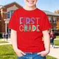 thumbnail image 2 of Arlun Kids Unisex First Grade Short Sleeve T-Shirts Back to School Outfits 1st Grade Letter Print First Day of School Graphic Tee Casual Crew Neck Tops for Girls Boys 130, 2 of 8