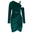 thumbnail image 4 of Efsteb 2025 Fall Fashion Women Dresses One Shoulder Velvet Dresses Slim Fitted Long Sleeve Wrap Bodycon Dress Cocktail Evening Party Dress (Army Green,L), 4 of 6