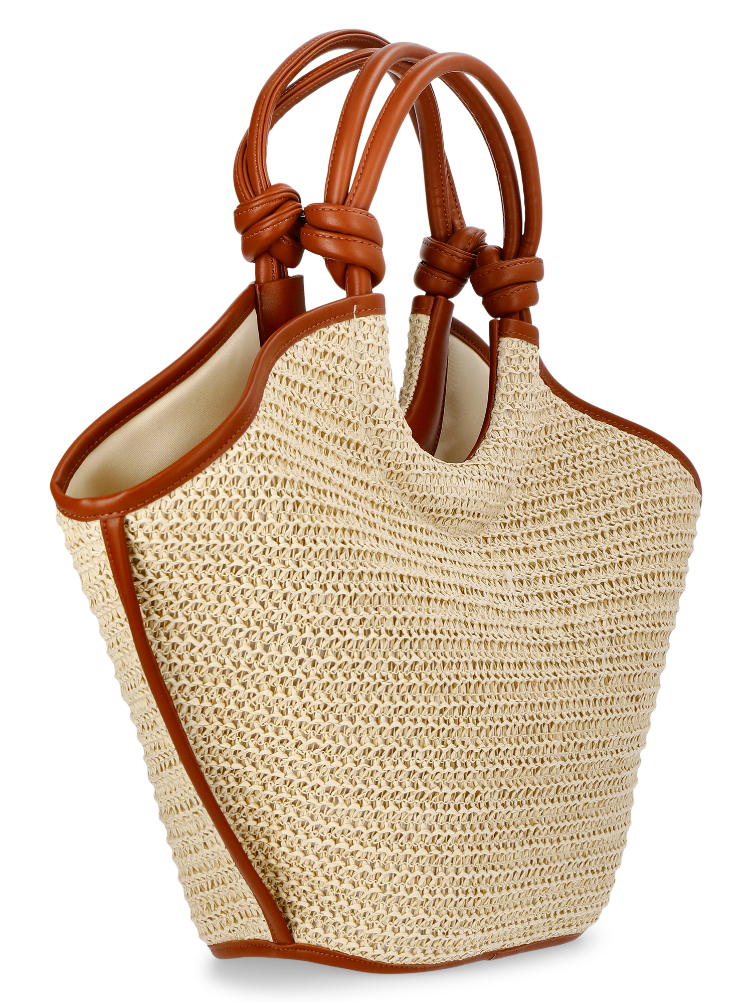 Time and Tru Women's Knot Handle Tote Handbag, Natural