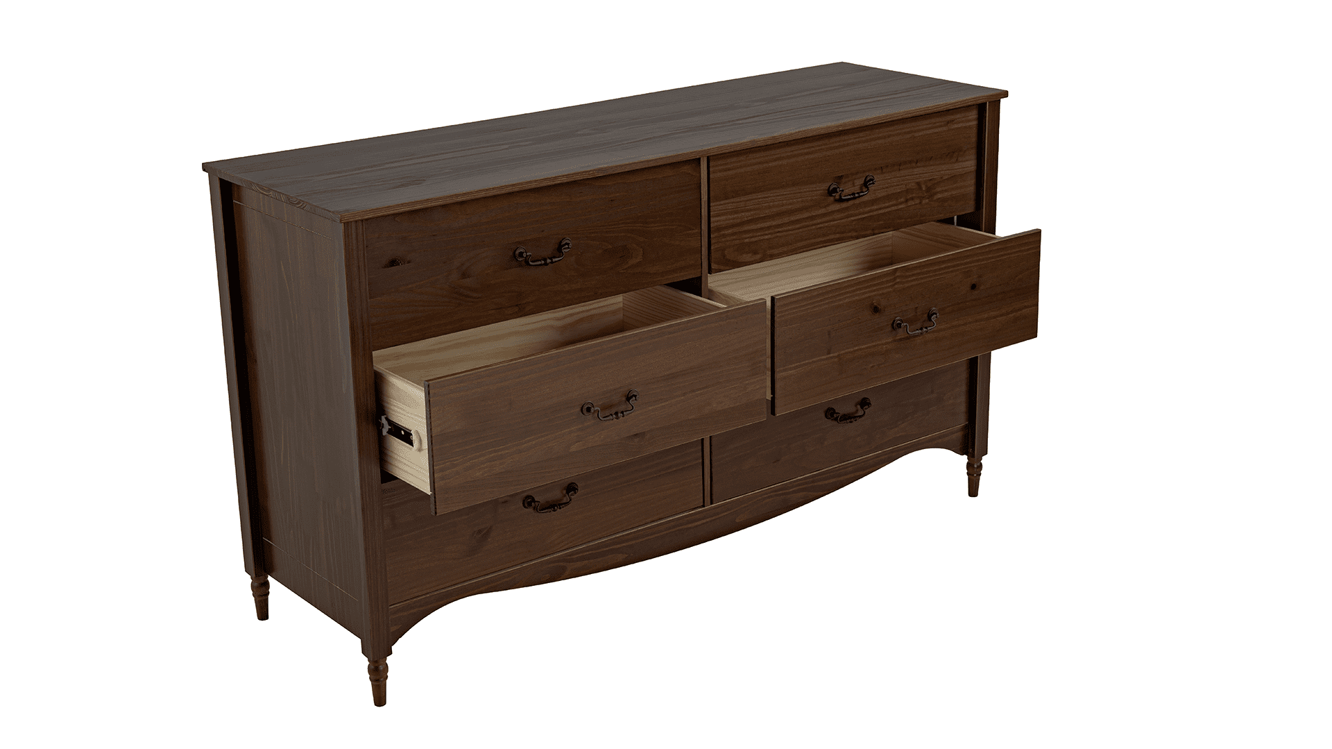 Brixton Solid Wood 6 Drawers Dresser Walnut - for Adults and Teens