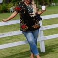 thumbnail image 4 of Dweltoz Usa Shirt Women Oversize American Flag Plus Size Shirts L-5xl V Neck Short Sleeve 4th Of July Tunics Tops Casual Loose Fit Trendy Tee Blouses,Black 5XL, 4 of 6
