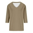 thumbnail image 3 of 3/4 Sleeve Shirts for Women 2025 Fall Casual Solid Color V Neck Loose Fit Plain Basic Tshirt Womens T Shirts, 3 of 5
