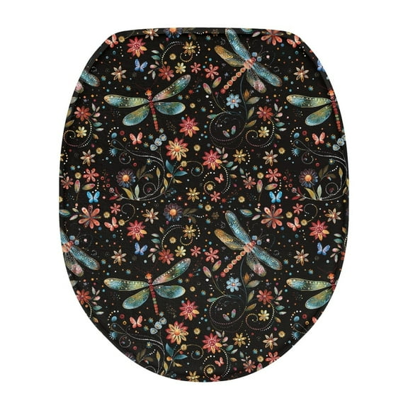 ZIATUBLE Dragonfly Daisy Toilet Lid Seat Cover Oval Toilet Lid Covers Easy to Install Toilet Lid Cover Reusable Toilet Seat Cover Protector Universal Bathroom Accessories Decoration