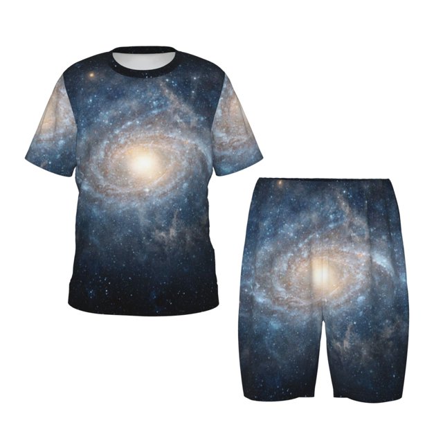 Fotbe The Galaxy Pijama Estampada de 2 Piezas para Niños – Ropa de Dormir de Manga Corta Cómoda para Niños y Niñas, Camiseta y Shorts de Algodón-3X-Large