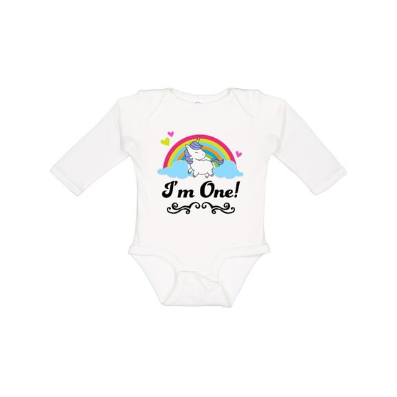 Inktastic 1st Birthday Unicorn Rainbow 1 Year Old Party Girls Long Sleeve Baby Bodysuit