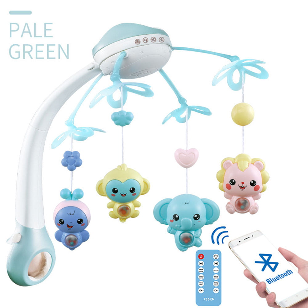 Baby Cot Mobile with Lights and Music Stand Remote Control Rotating Musical Crib with Projector Hanging Rattles Remote Control Music Box Toy for Newborn Infant Boys and Girls # 1 Blue