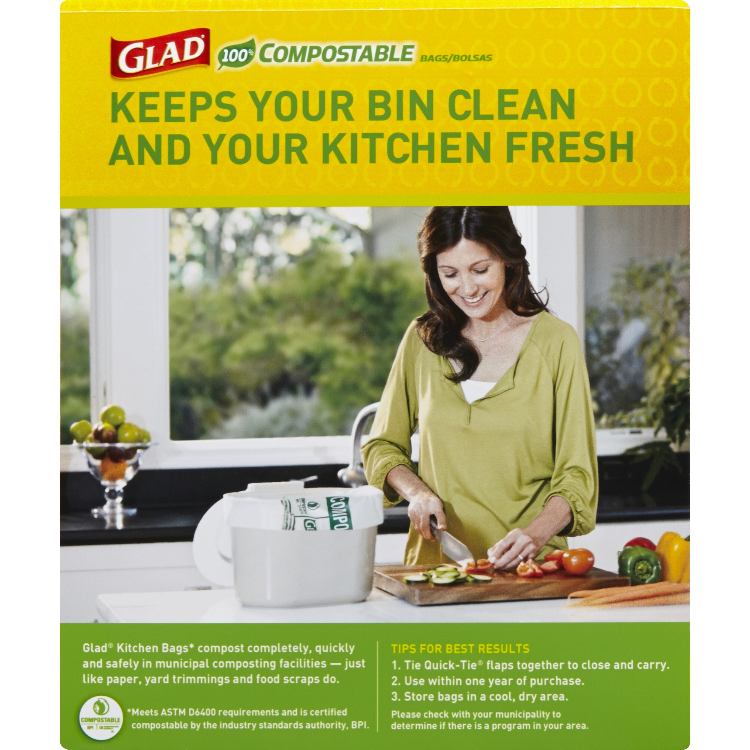 Glad Kitchen Compost Bags - OdorShield 2.6 Gallon 100% Compostable Green Trash Bag, Febreze Fresh Lemon - 20 Count - image 2 of 6