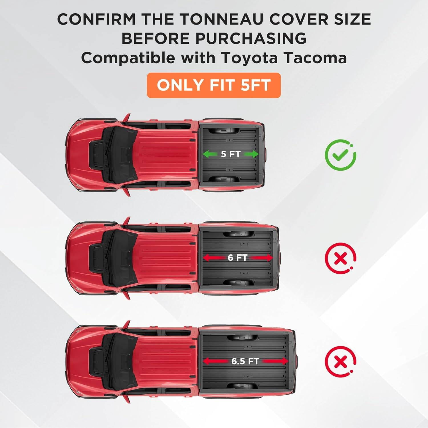Soft Roll-up Truck Bed Tonneau Cover Compatible with 2024-2025 Toyota Tacoma, 5'(60") Bed with OE Track System