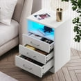 White Nightstand with Wireless Charging Station and LED Lights Bedside