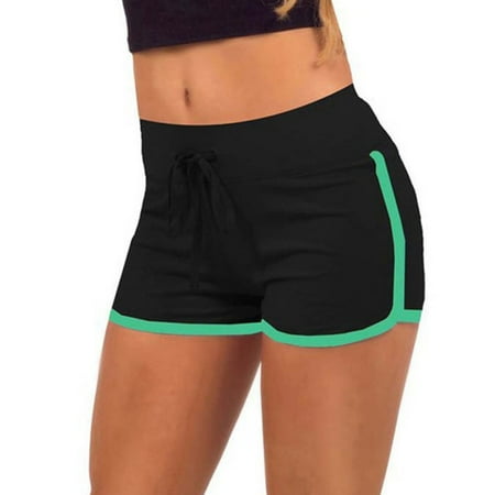 Drawstring Print Boardshorts - Women Yoga Workout Loose Drawstring Waist Elastic Sports Cotton Beach Shorts
