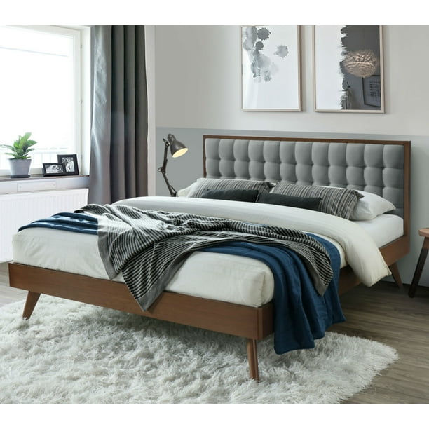 Dg Casa Soloman Mid Century Modern Tufted Upholstered Platform Bed Frame King Size In Grey Fabric Walmart Com Walmart Com