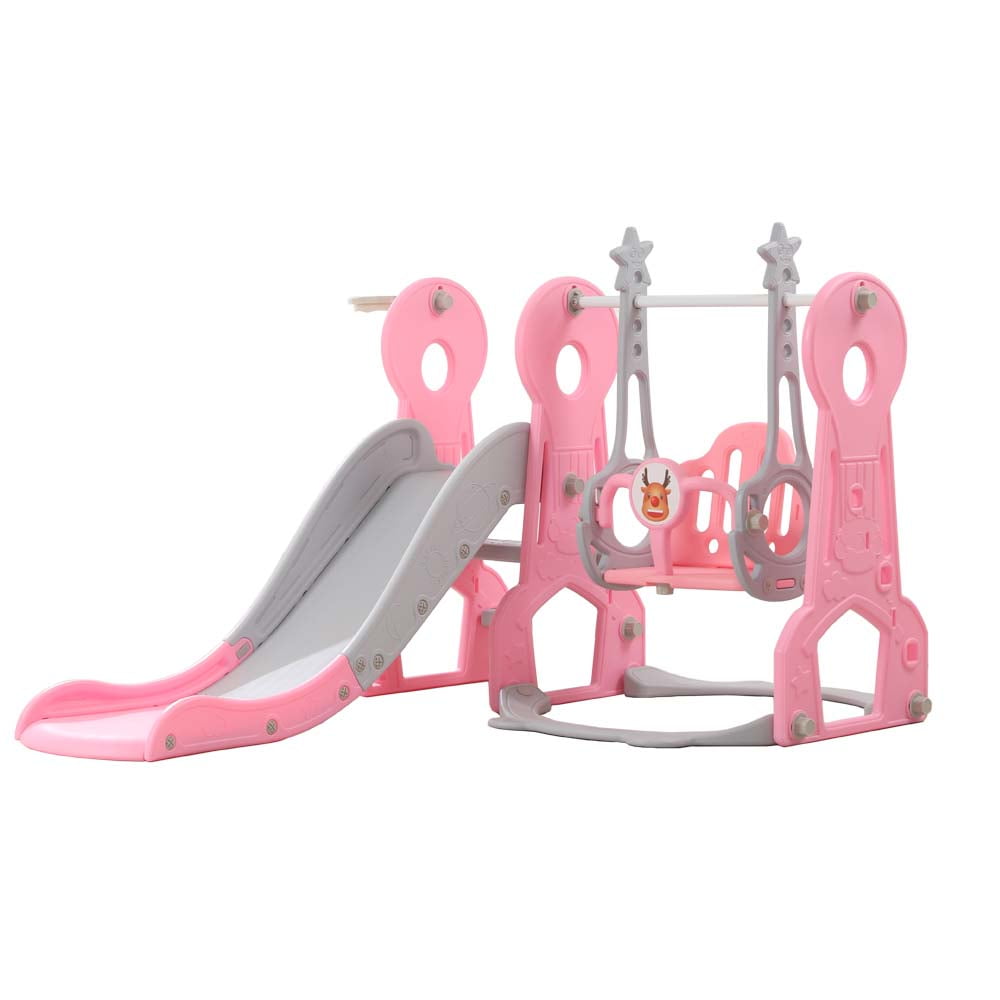 WDKJ 4 in 1 kids Swing and Slide ，Indoor Outdoor Playground for Children Baby Swing Set with Slide, basketball hoop for Boys and Girls