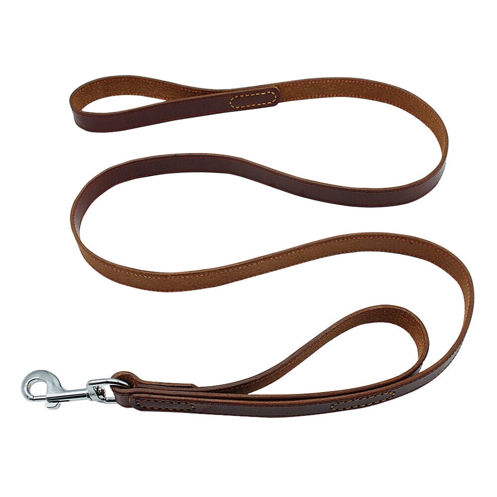 Wide Thick Genuine Leather Dog Leash with Dual Handle Pet Traffic Leashes for Large Dogs