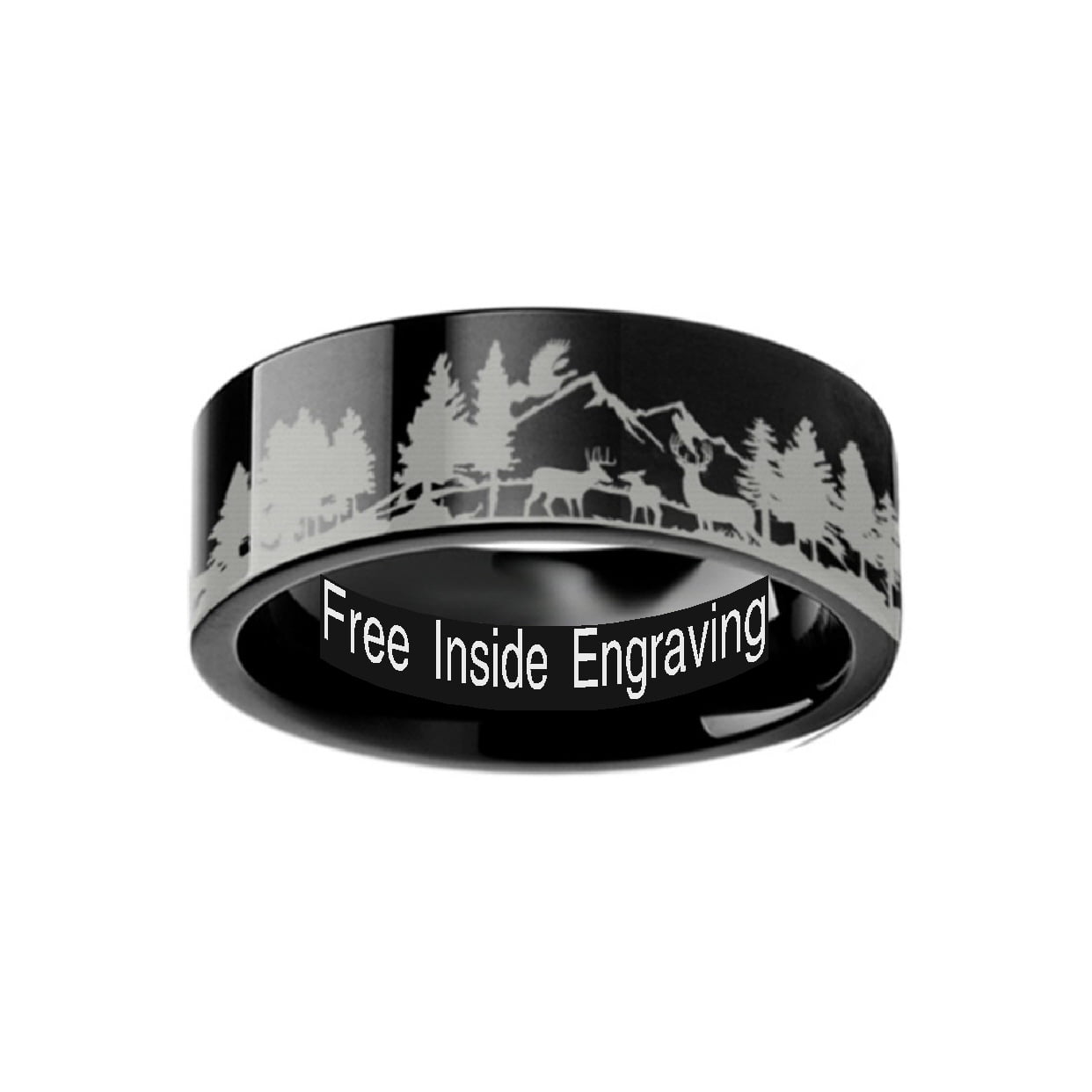 Thorsten Animal Nature Landscape Reindeer Deer Stag Mountain Range Ring Black Tungsten Ring 12mm Wide Wedding Band from Roy Rose Jewelry