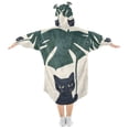 thumbnail image 2 of FORMRS Wearable Blanket Hoodie with Sleeves for Kids Cozy Flannel Sweatshirt, Black Cat Plants, 2 of 7
