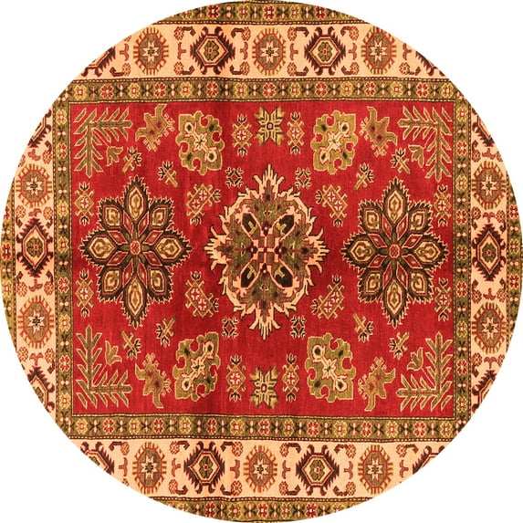 Ahgly Company Indoor Round Geometric Orange Traditional Area Rugs, 5' Round