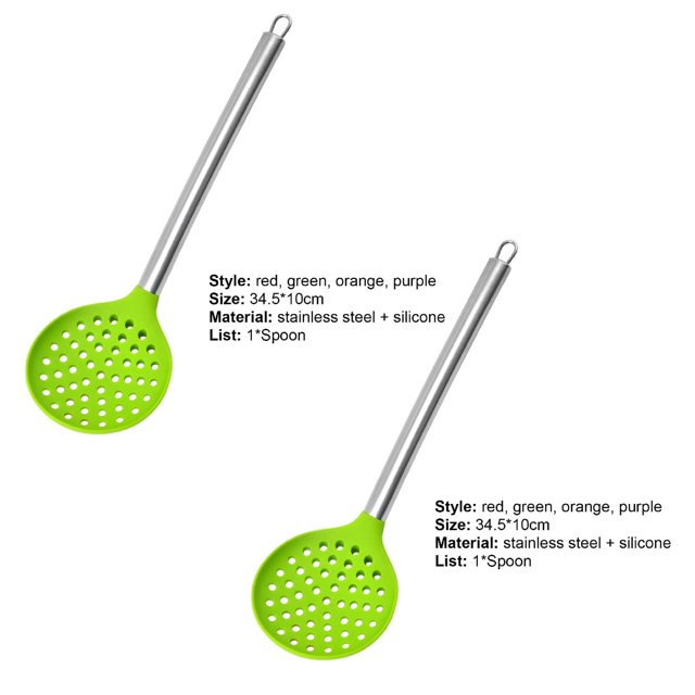 Oleegame 2PC Kitchen Utensils Set Bobasndm Kitchen Filter Scoop Easy To Wash Stainless Steel Handle Slotted Cooking Spoon Convenient Premium For Kitchen Green