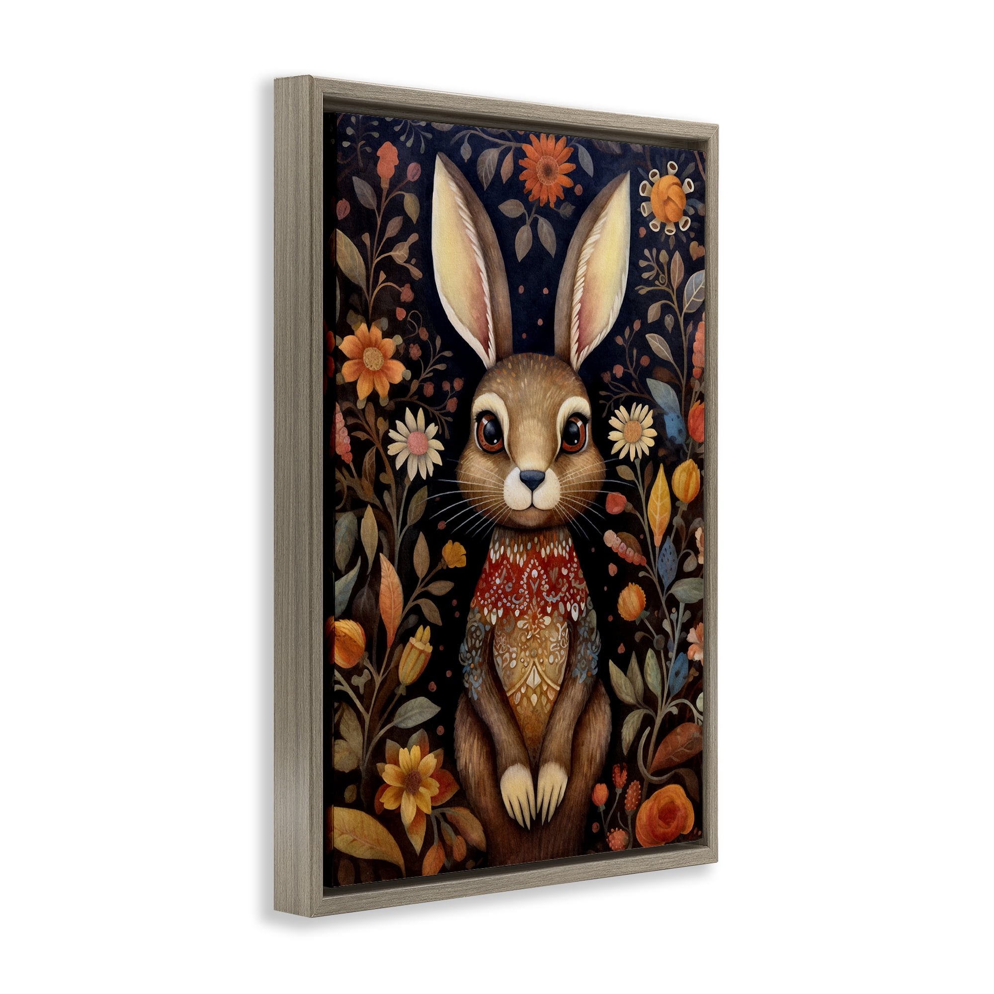 Stupell Industries Woodland Pattern Rabbit Animals & Insects Painting Brown Floater Framed Art Print Wall Art, 17 x 25