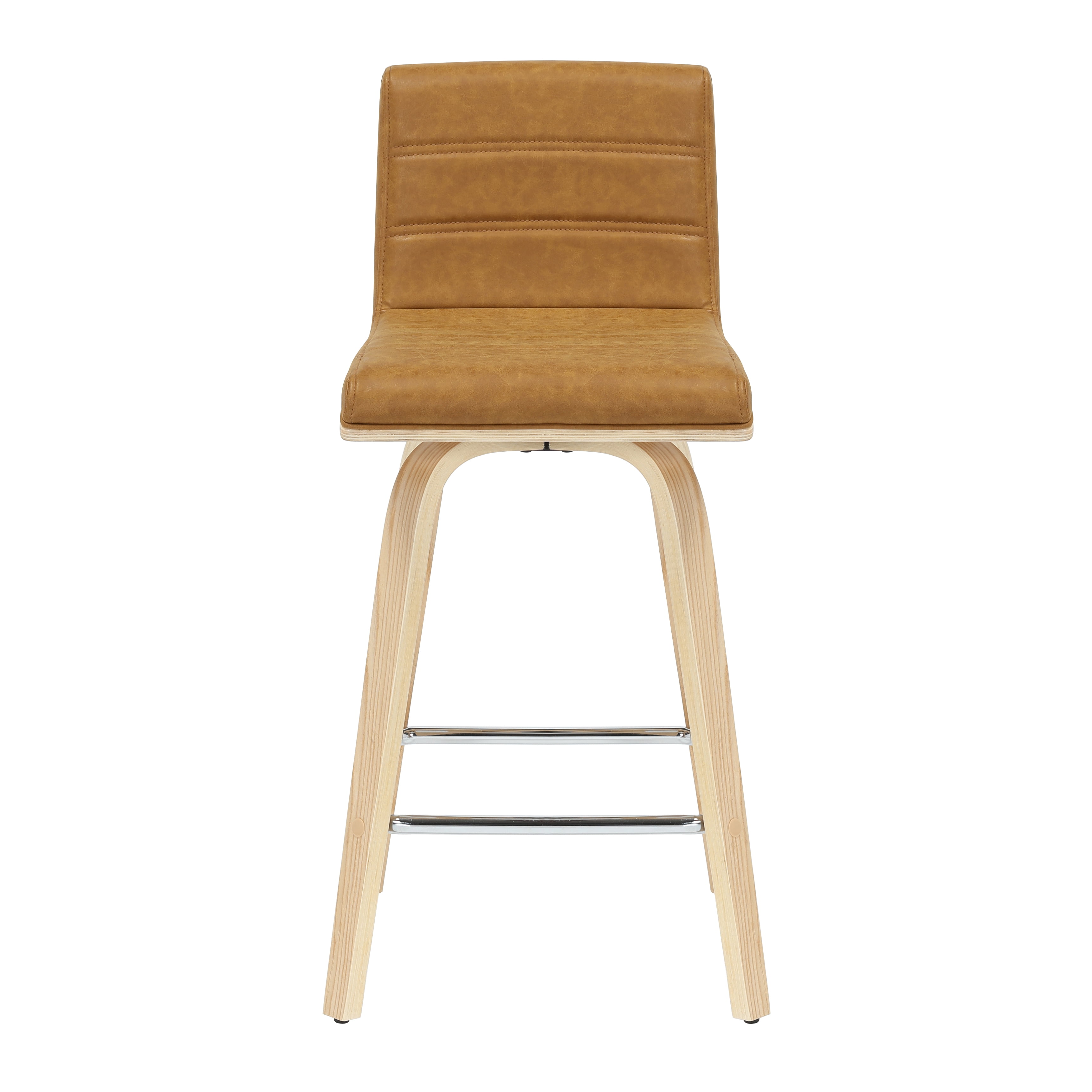 Vienna 35.5 in. H Swivel Counter Height Camel Square Back Wood Bar Stool with Faux Leather Seat Set of 4