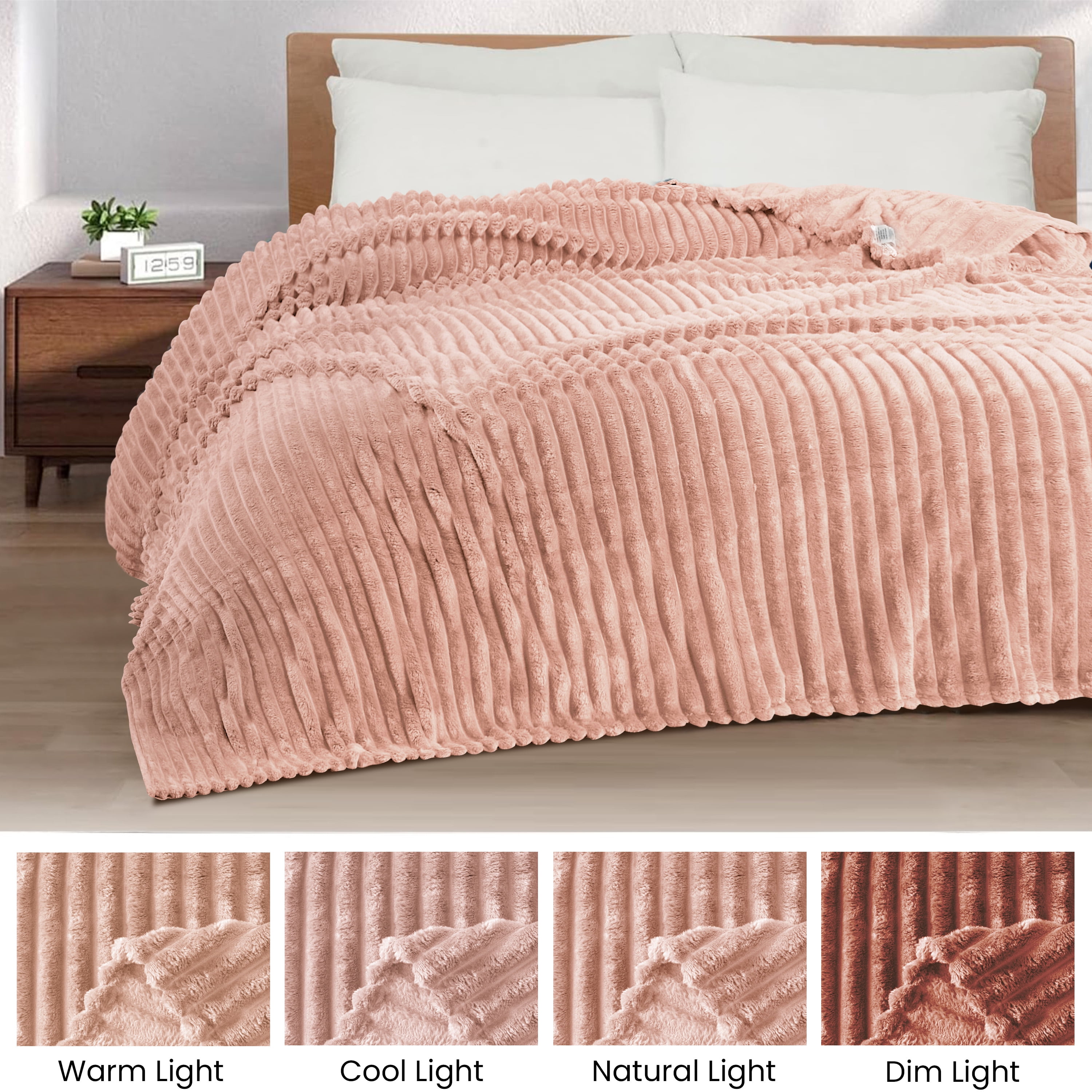 Fleece Blanket Queen Size 90" x 100" - 400GSM Oversized Soft Throw Blanket, Lightweight with Stripes Design Winter Blanket for Bed Sofa Couch