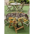 thumbnail image 3 of Outdoor Tablecloth with Umbrella Hole and Zipper, Sunflower Round Table Cloth 54 Inch Waterproof Tablecloth, Yellow Summer Botanical Flowers Wooden Picnic Table Cover for Patio Camping, 3 of 7