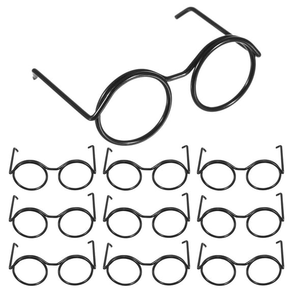Uxcell 1.26" Mini Doll Eyeglasses, 20 Pcs Doll Dress Up Eyeglasses Miniature Round Eyeglasses Metal Wire Rim for Crafts Pets Doll Making Supplies Accessories, Black