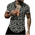 thumbnail image 5 of qucoqpe Men's Valentine's Day T-Shirts Fashion Love Heart Printed Turndown Neck Short Sleeve Button Up Blouse Tops, 5 of 5