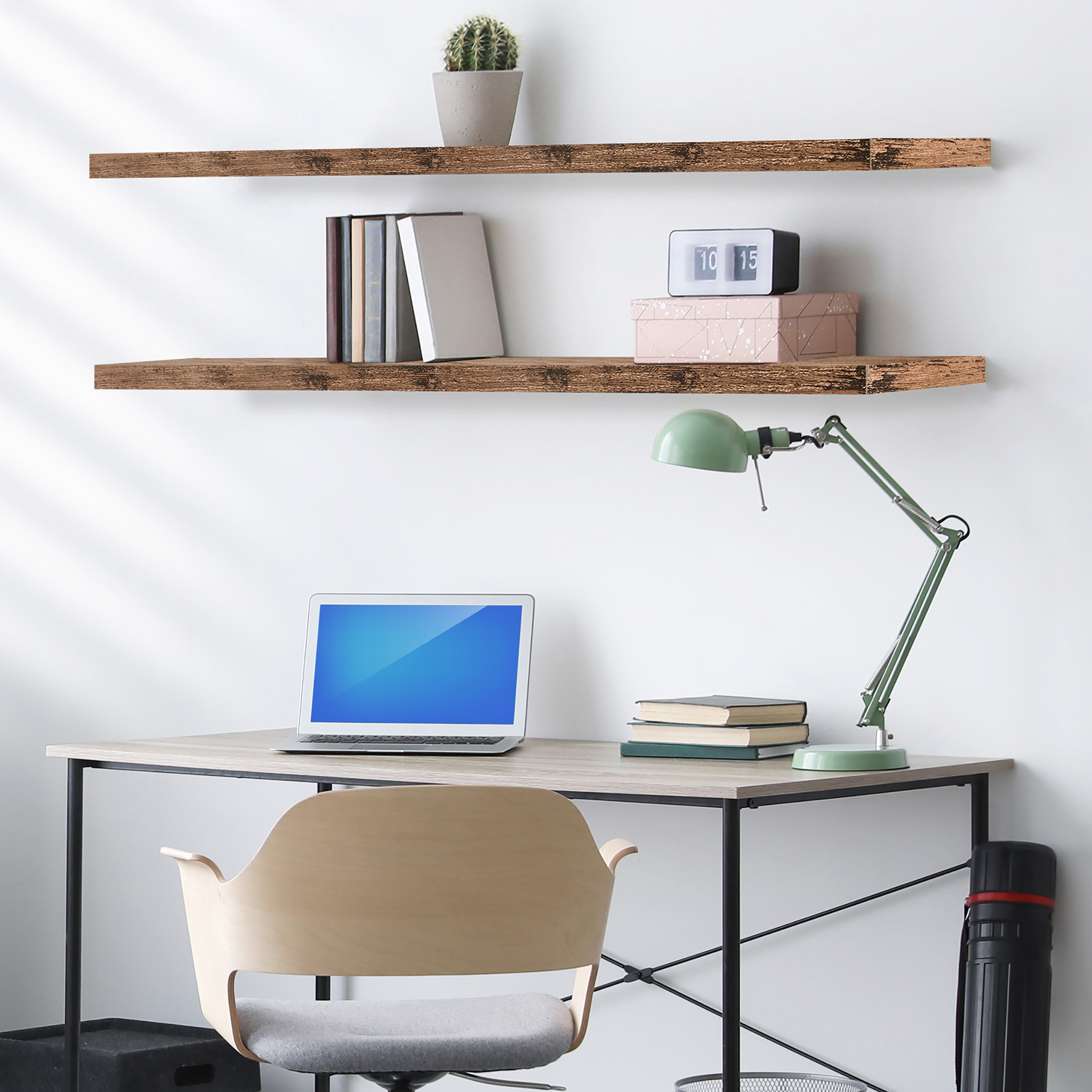 Sorbus 55in Extra-Long Floating Shelves, Wall-Mounted Storage with Hidden Brackets, Mahogany 2-Pack