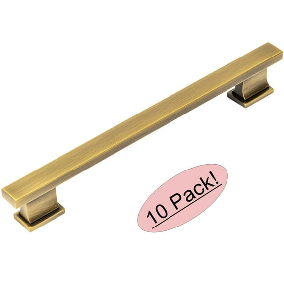 10 Pack - Cosmas 702-160BAB Brushed Antique Brass Contemporary Cabinet Hardware Handle Pull - 6-5/16" Inch (160mm) Hole Centers