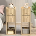 thumbnail image 5 of Narrow Fluted Nightstand with 2 Drawers and Open Shelf, Wooden Nightstand End Table for Bedroom, Living Room, 2-Pack(Natural), 5 of 9