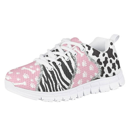 

ZOCAVIA Dog Paw Zebra Print Girls Athletic Shoes Outdoor Running Lightweight Kids Sneakers Size 5 Big Kid